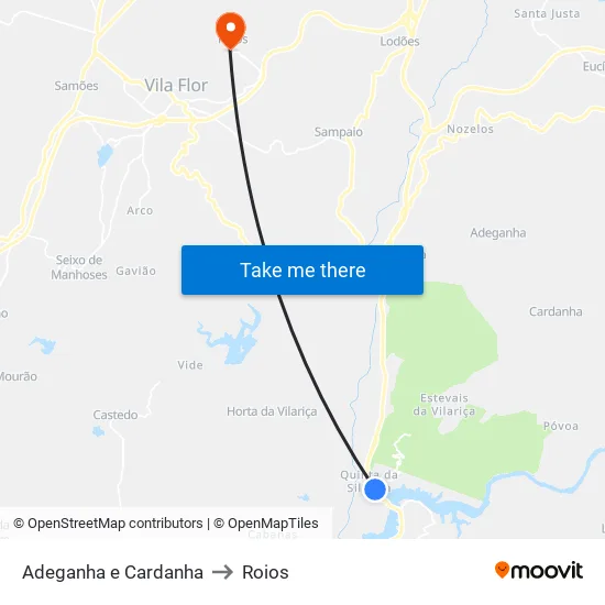 Adeganha e Cardanha to Roios map