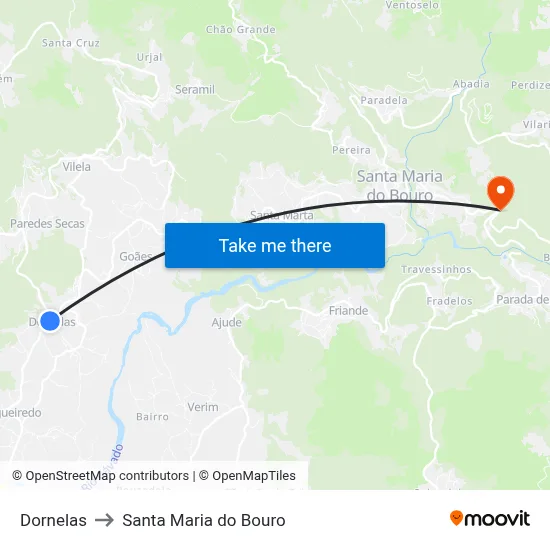 Dornelas to Santa Maria do Bouro map
