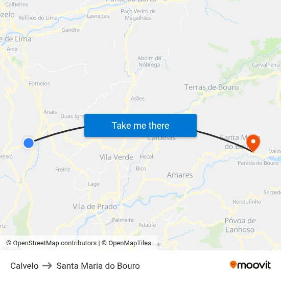 Calvelo to Santa Maria do Bouro map