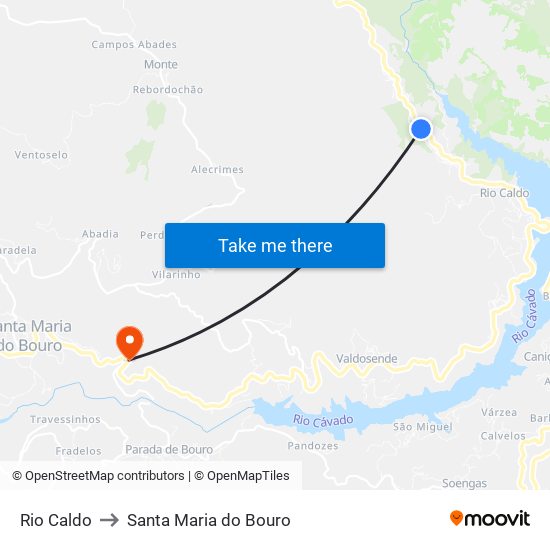 Rio Caldo to Santa Maria do Bouro map