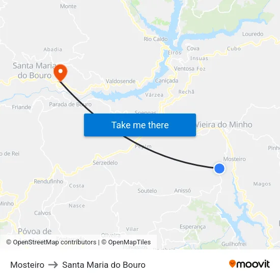 Mosteiro to Santa Maria do Bouro map