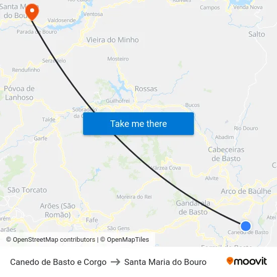 Canedo de Basto e Corgo to Santa Maria do Bouro map