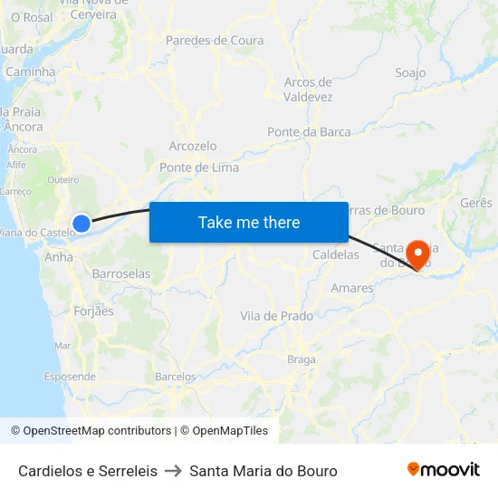 Cardielos e Serreleis to Santa Maria do Bouro map