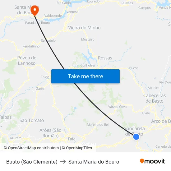 Basto (São Clemente) to Santa Maria do Bouro map