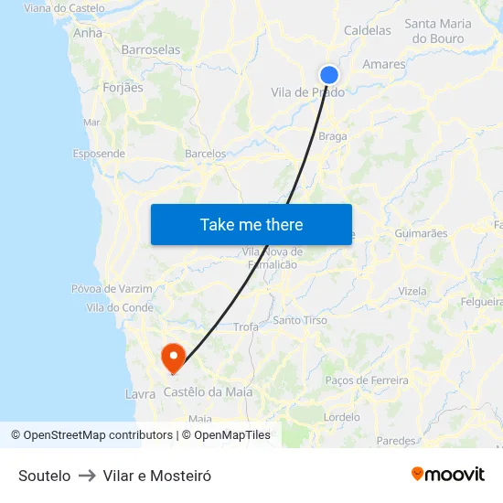 Soutelo to Vilar e Mosteiró map
