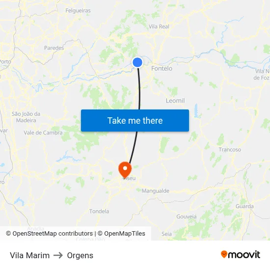 Vila Marim to Orgens map