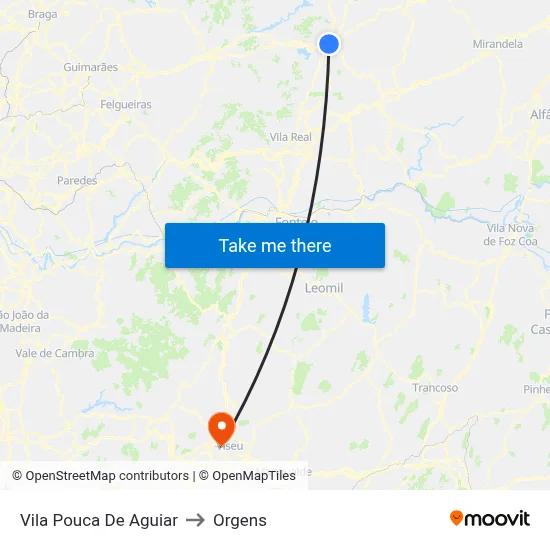 Vila Pouca De Aguiar to Orgens map