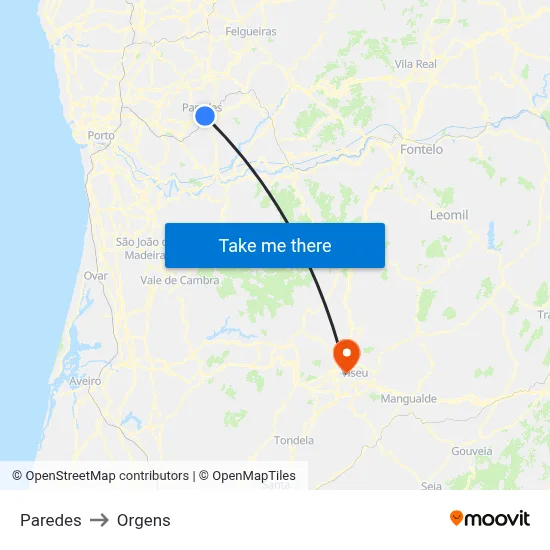Paredes to Orgens map