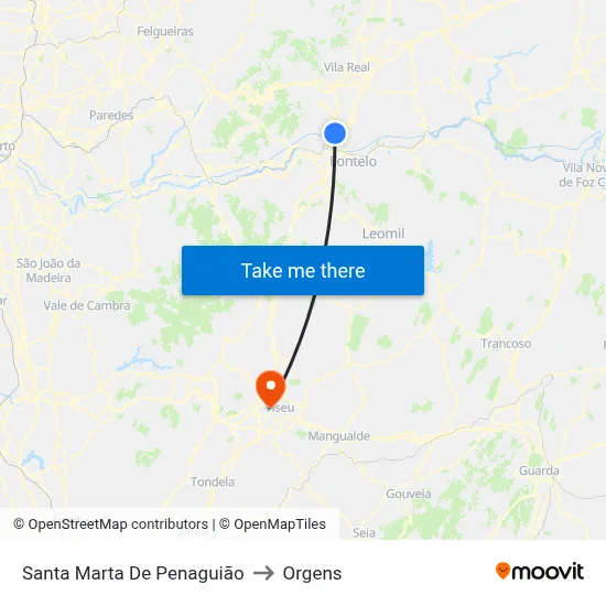 Santa Marta De Penaguião to Orgens map