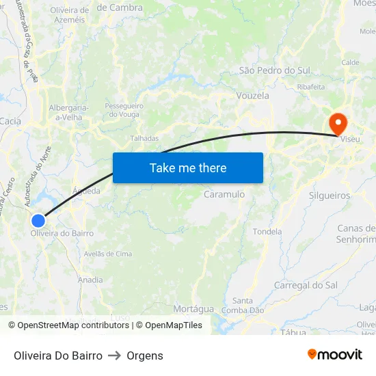 Oliveira Do Bairro to Orgens map