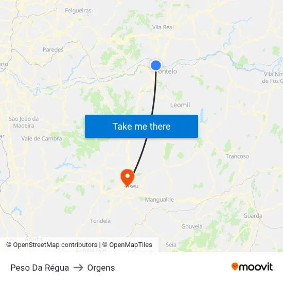 Peso Da Régua to Orgens map