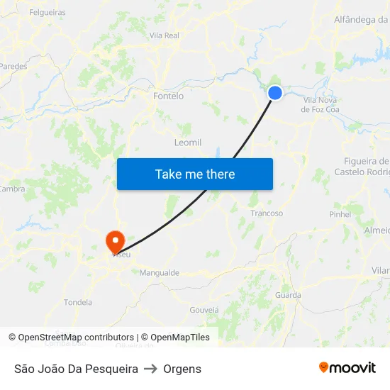 São João Da Pesqueira to Orgens map