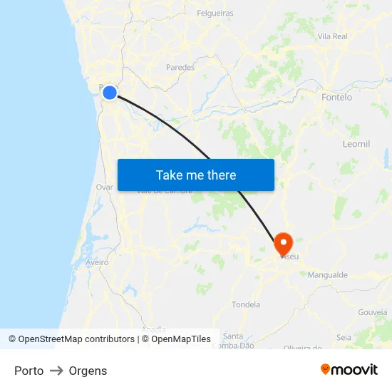 Porto to Orgens map