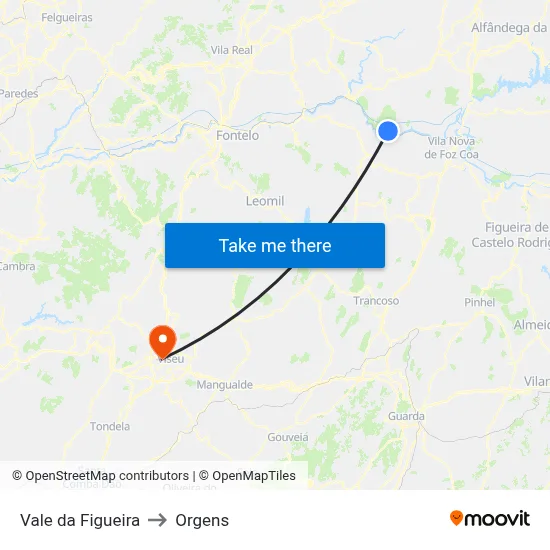 Vale da Figueira to Orgens map