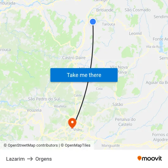Lazarim to Orgens map