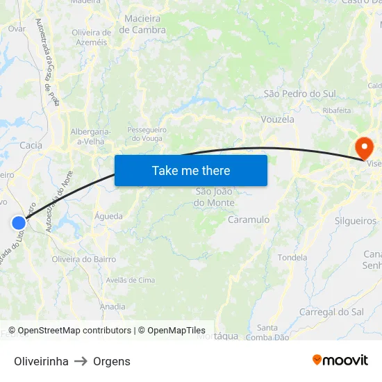Oliveirinha to Orgens map