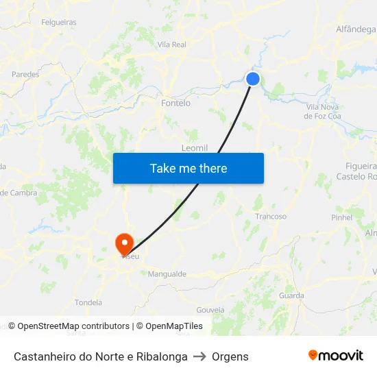 Castanheiro do Norte e Ribalonga to Orgens map