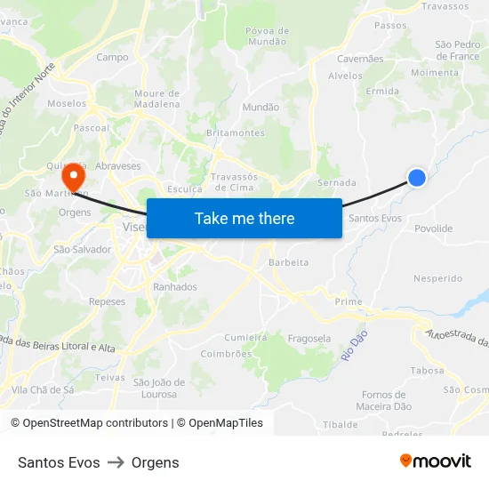 Santos Evos to Orgens map