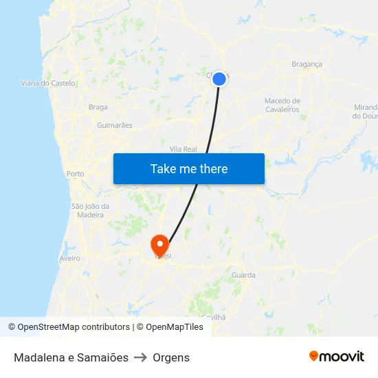 Madalena e Samaiões to Orgens map