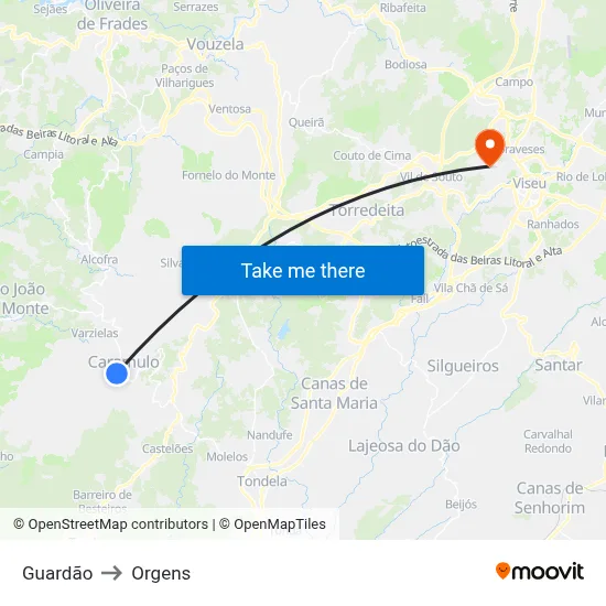 Guardão to Orgens map