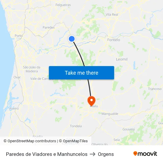 Paredes de Viadores e Manhuncelos to Orgens map