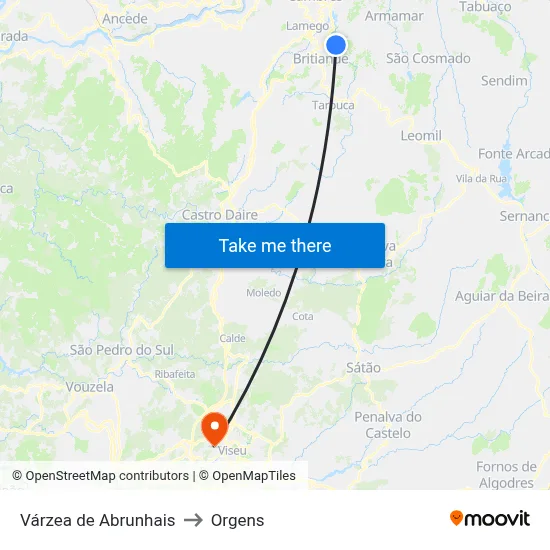 Várzea de Abrunhais to Orgens map