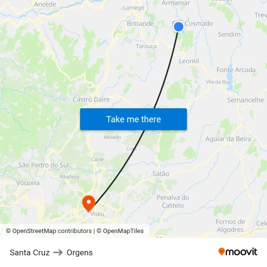 Santa Cruz to Orgens map