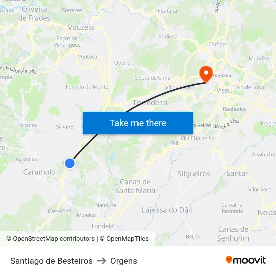 Santiago de Besteiros to Orgens map