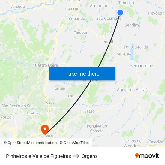 Pinheiros e Vale de Figueiras to Orgens map