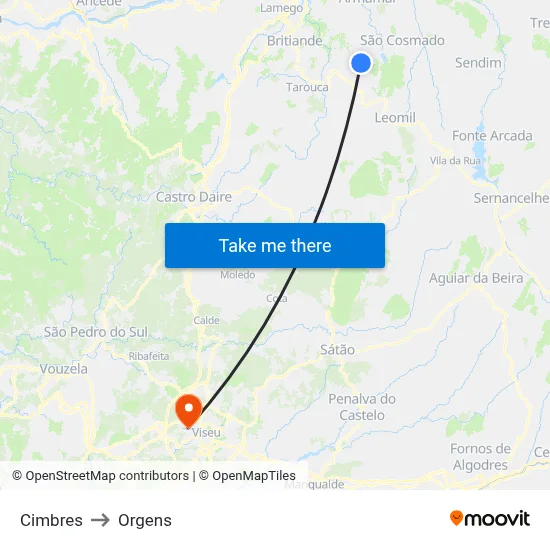 Cimbres to Orgens map