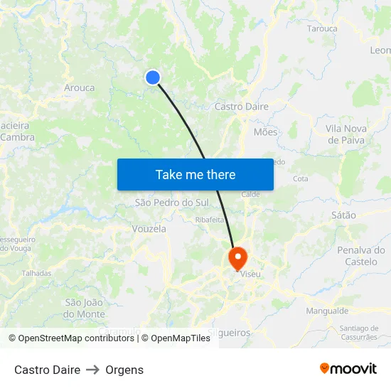Castro Daire to Orgens map