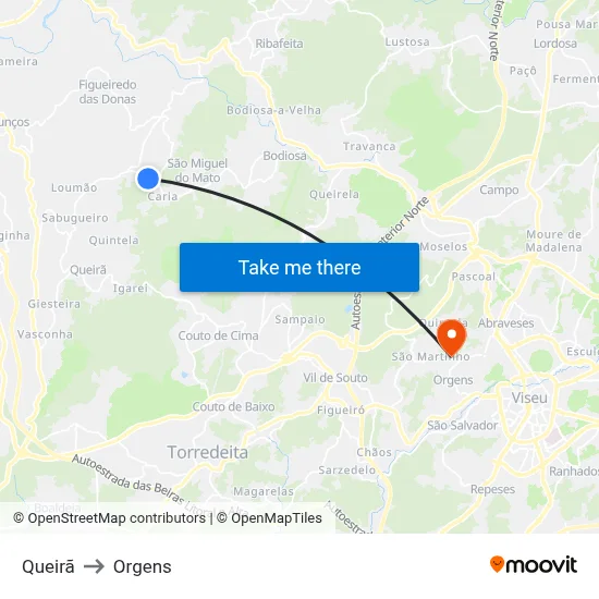 Queirã to Orgens map