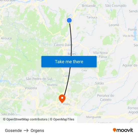 Gosende to Orgens map
