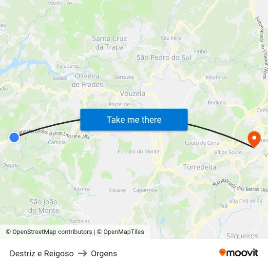 Destriz e Reigoso to Orgens map