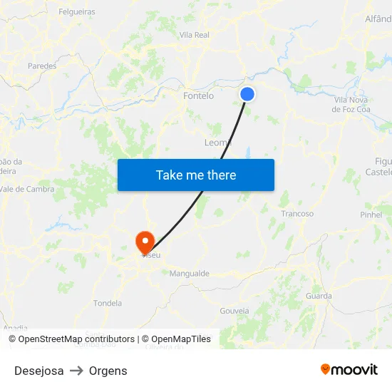 Desejosa to Orgens map