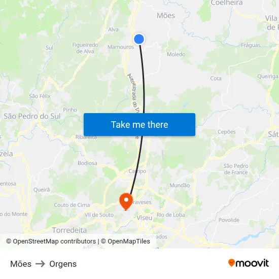 Mões to Orgens map