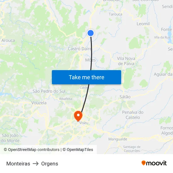 Monteiras to Orgens map