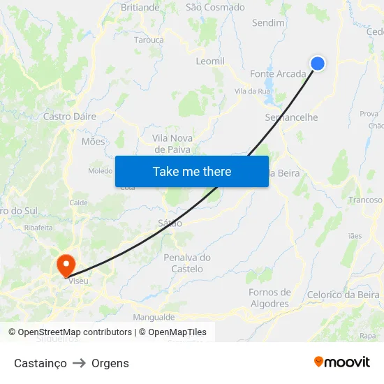 Castainço to Orgens map
