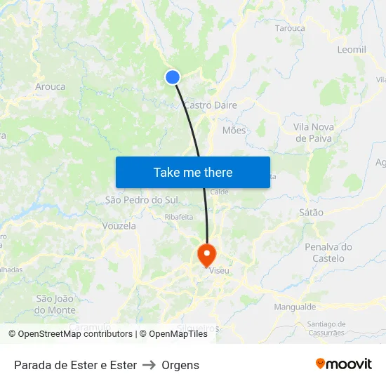 Parada de Ester e Ester to Orgens map