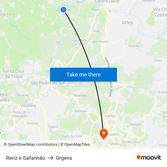 Reriz e Gafanhão to Orgens map