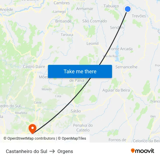 Castanheiro do Sul to Orgens map