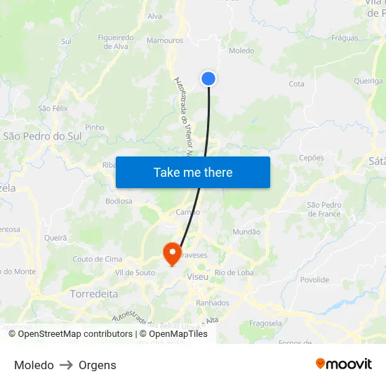 Moledo to Orgens map