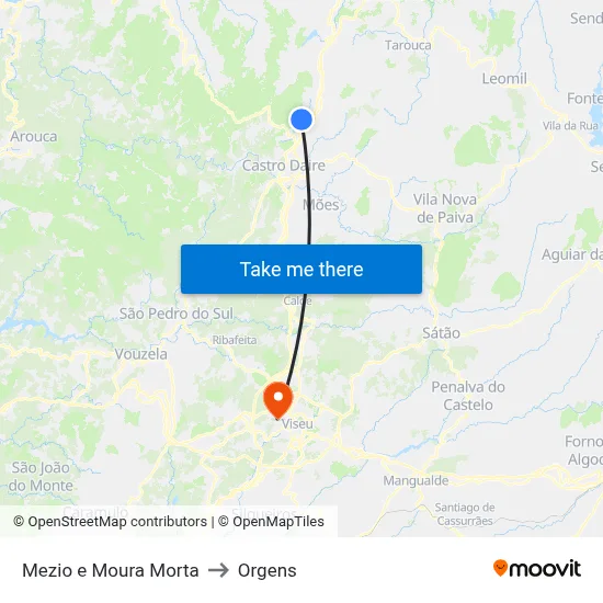 Mezio e Moura Morta to Orgens map