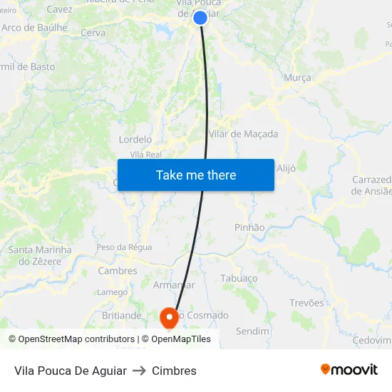Vila Pouca De Aguiar to Cimbres map