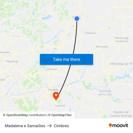 Madalena e Samaiões to Cimbres map