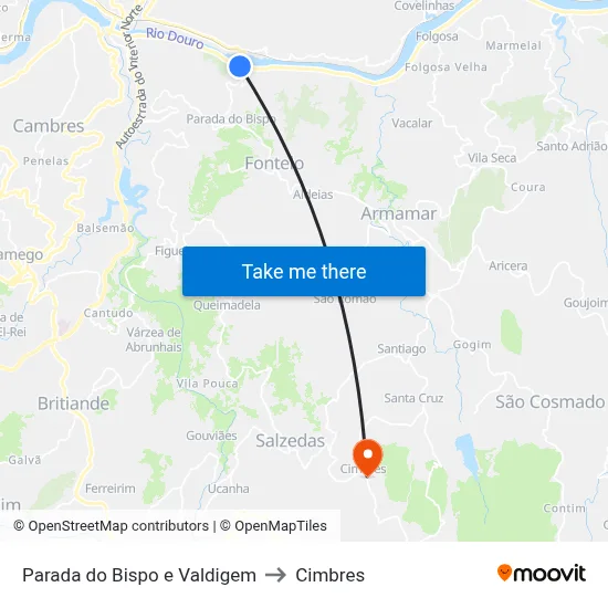 Parada do Bispo e Valdigem to Cimbres map