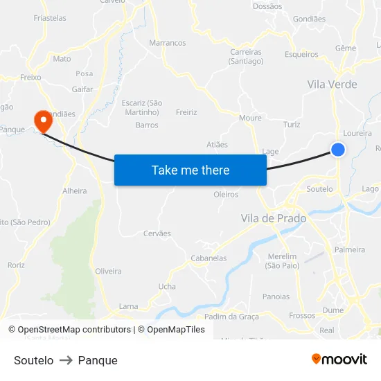 Soutelo to Panque map