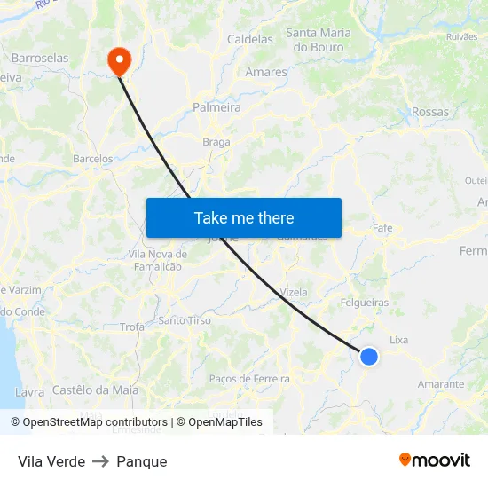 Vila Verde to Panque map