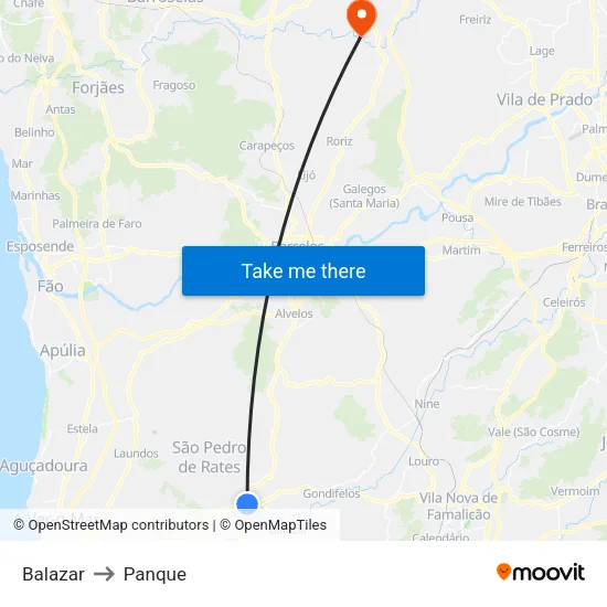 Balazar to Panque map