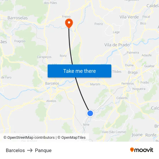 Barcelos to Panque map